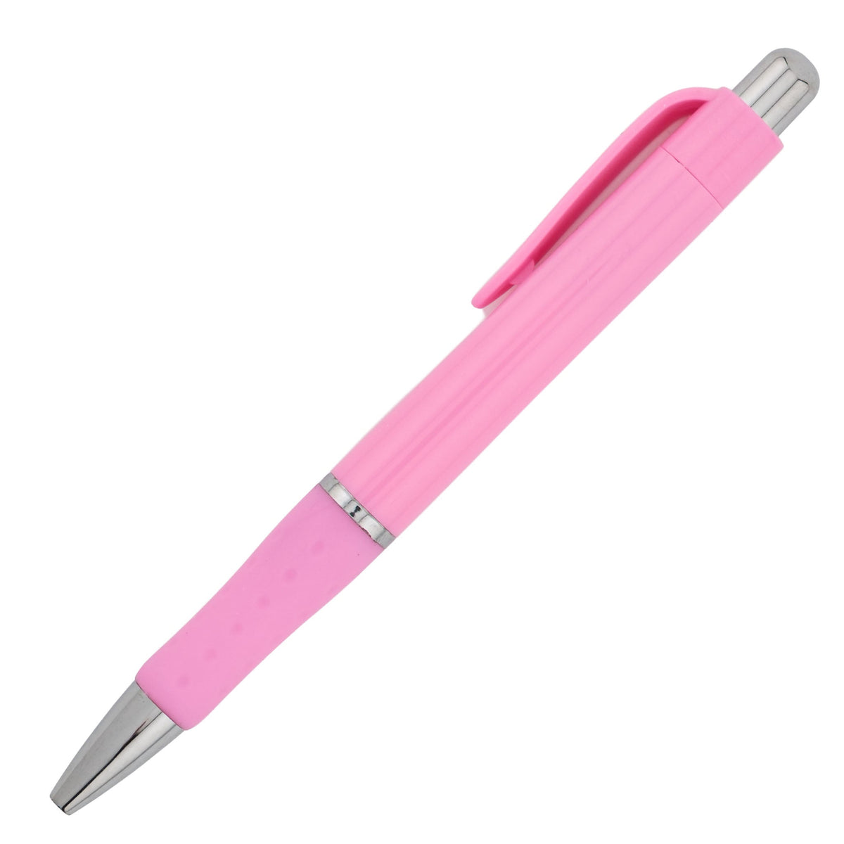 The Xpress Odyssey by PensXpress is a pink ballpoint pen with a silver tip, silver clip end, and matching pink grip and clip¡ªideal for conference organizers seeking custom imprint pens¡ªshown on a white background.