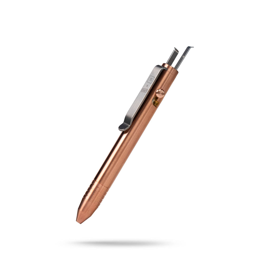 Knafs multi tool pen in copper with a sleek finish and integrated tools for versatile use