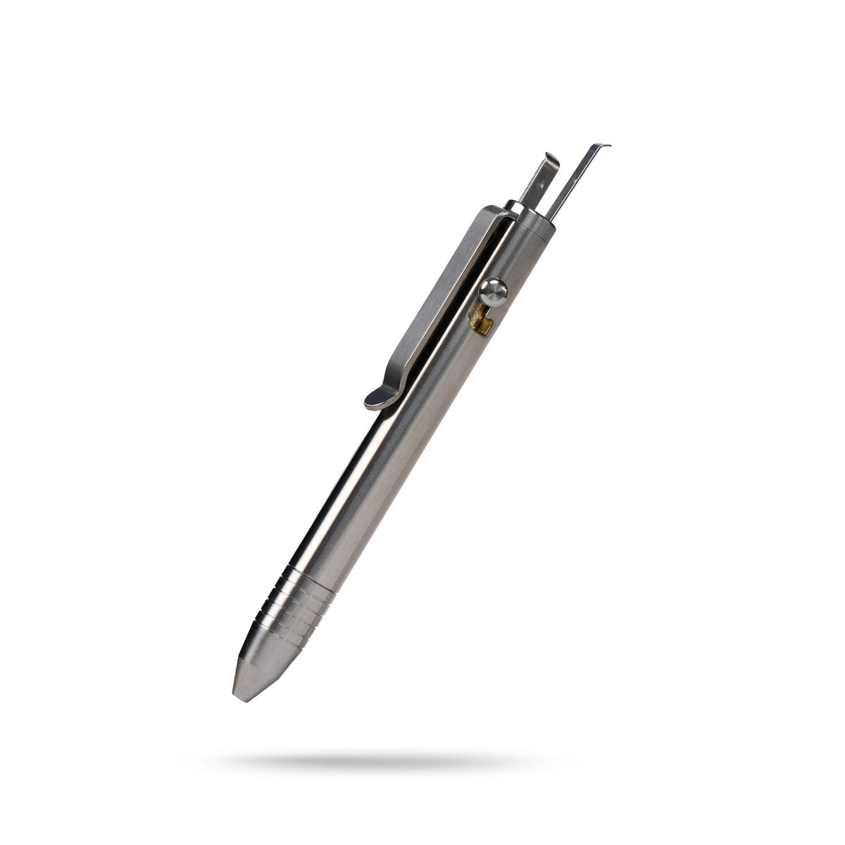 Knafs multi tool pen in stainless steel with a sleek design and pocket clip for easy carrying