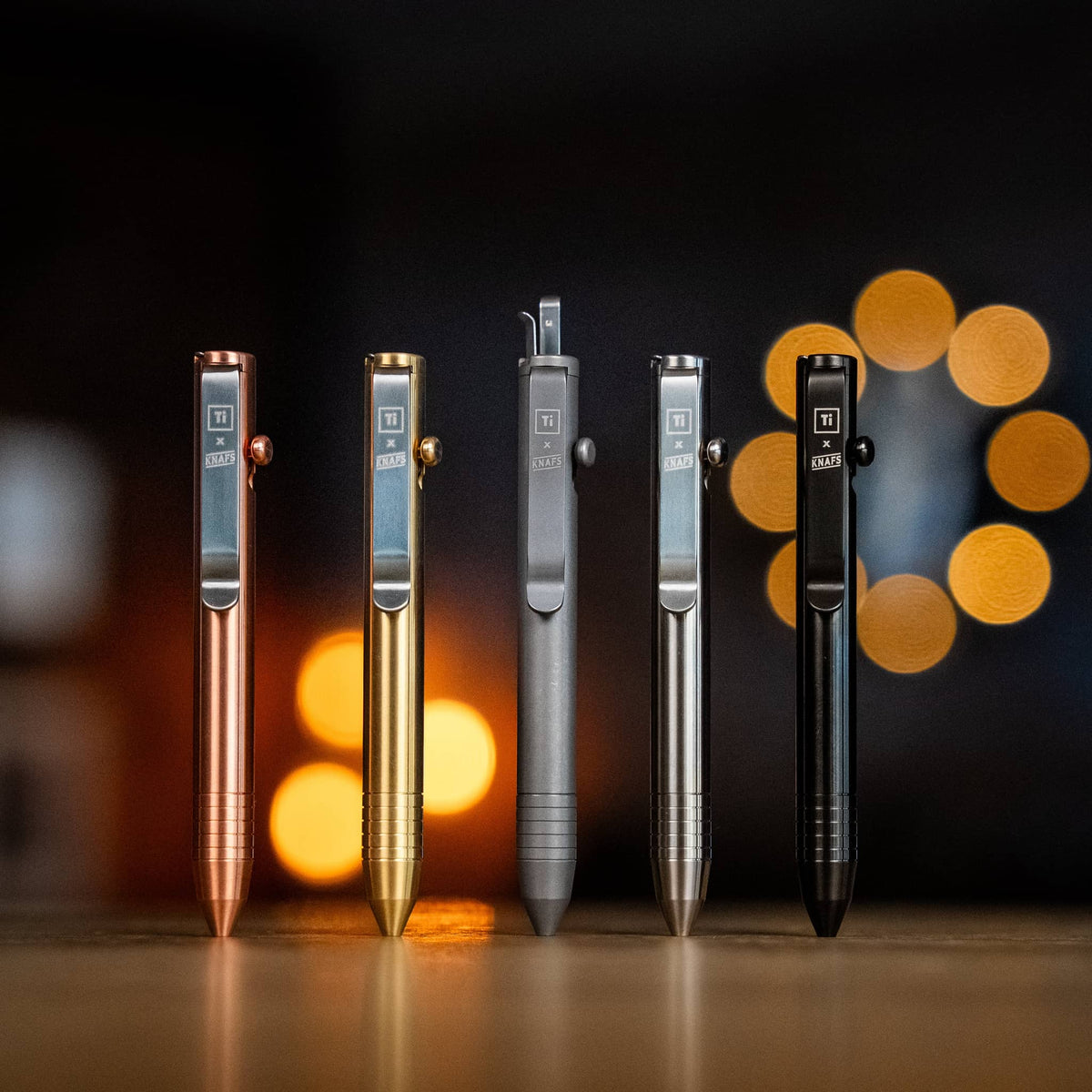 Knafs multi tool pen in silver, black, gold, copper, and gray finishes for versatile everyday use